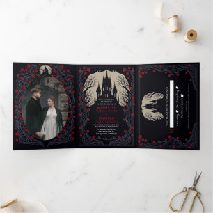 Invitation Trois Volets Château gothique Floral Halloween Mariage