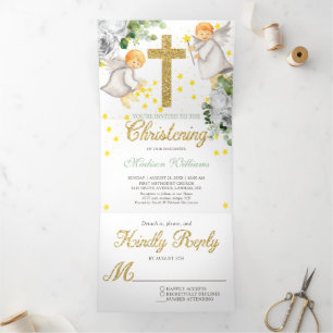 Invitation Trois Volets Christening Angels Gold Genre Neutre