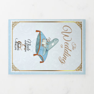 Invitation Trois Volets Cinderella Elegant Blue Trifold Wedding Program