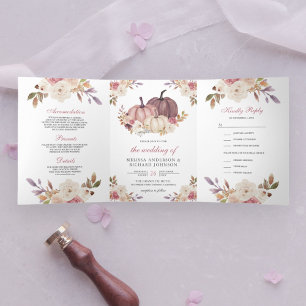 Invitation Trois Volets Citrouille rose Dusty Rose et Mariage floral ivoir