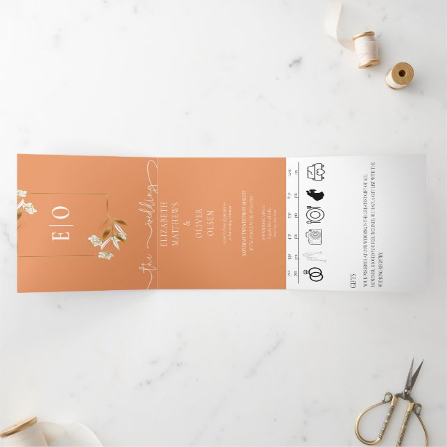 Invitation Trois Volets Classique Moderne Traditionnel | Abricot  | Mariag (Intérieur)