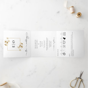 Invitation Trois Volets Classique Moderne Traditionnel   Mariage noir blan