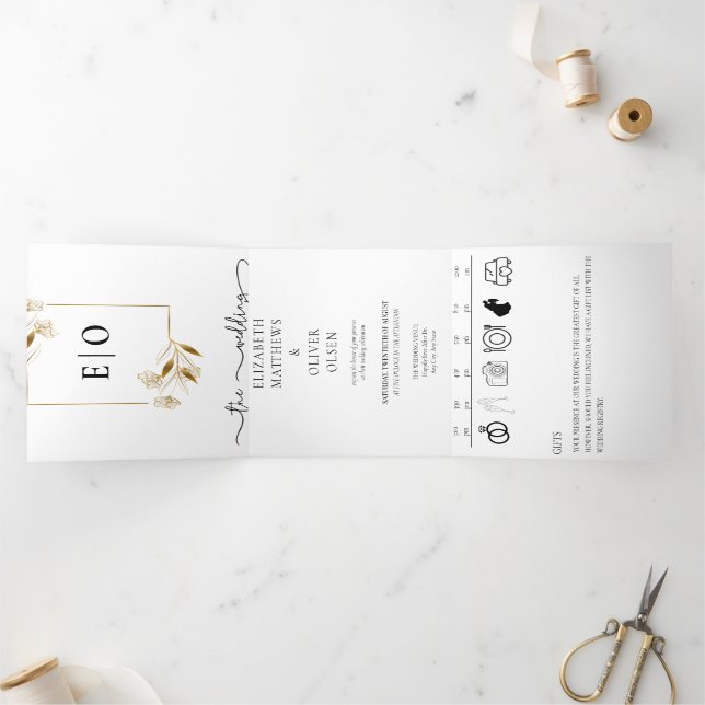 Invitation Trois Volets Classique Moderne Traditionnel | Mariage noir blan (Intérieur)