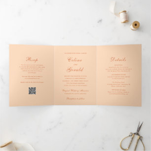 Invitation Trois Volets Code QR Classique Péché Mariage Élégant