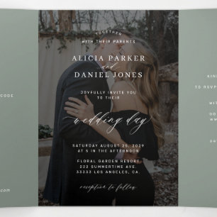 Invitation Trois Volets Code QR de détails de RSVP de photo de mariage ver
