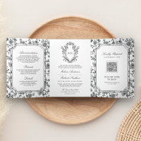 Code QR de mariage à armoiries en chinoiserie noir