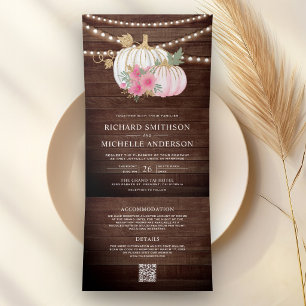 Invitation Trois Volets Code QR de mariage en bois de grange à la citrouil