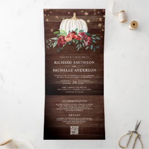 Invitation Trois Volets Code QR de mariage sur bois Fleur de Bourgogne Cit