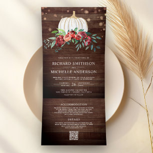 Invitation Trois Volets Code QR de mariage sur bois Fleur de Bourgogne Cit