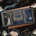 Invitation Trois Volets Code QR du Mariage d'épée médiévale bleu Royal<br><div class="desc">Annoncez votre mariage en style avec cette invitation tricotée de cet imaginaire médiéval ! Cet invitation présente une épée d'or majestueuse et des fleurs, avec une photo spéciale du couple contre un arrière - plan bleu, le parfait mélange de romantisme et d'aventure. REMARQUE : Cette conception ne comporte PAS de...</div>