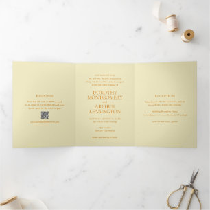 Invitation Trois Volets Code QR Jaune Beurre Moderne Élégant Mariage