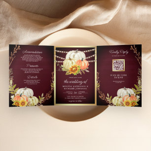Invitation Trois Volets Code QR mariage tournesol citrouille bois de Bourg