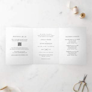 Invitation Trois Volets Code QR noir et blanc moderne et épuré Mariage