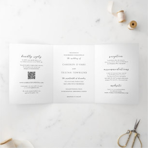 Invitation Trois Volets Code QR noir et blanc simple Mariage propre