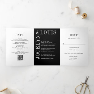 Invitation Trois Volets Code QR noir gras Mariage Moderne