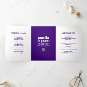 Invitation Trois Volets Code QR Photo de mariage moderne en police rétro v