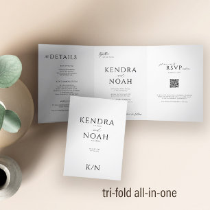 Invitation Trois Volets Code QR simple et élégant RSVP détails mariage