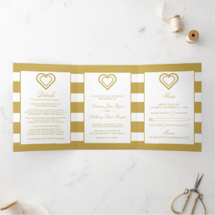 Invitation Trois Volets Coeur Chic, Suite Mariage à rayures or