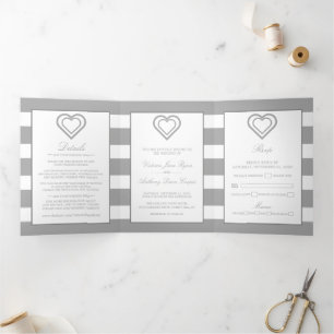 Invitation Trois Volets Coeur chic, suite Mariage triée en argent