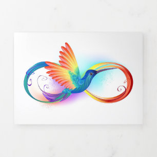 Invitation Trois Volets Colibri arc-en-ciel avec symbole d'infini