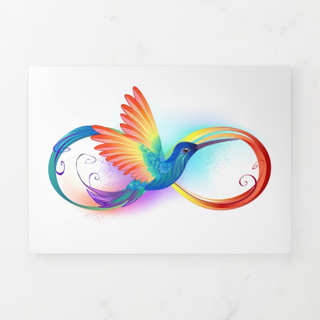Invitation Trois Volets Colibri arc-en-ciel avec symbole Infinity (Page de couverture)