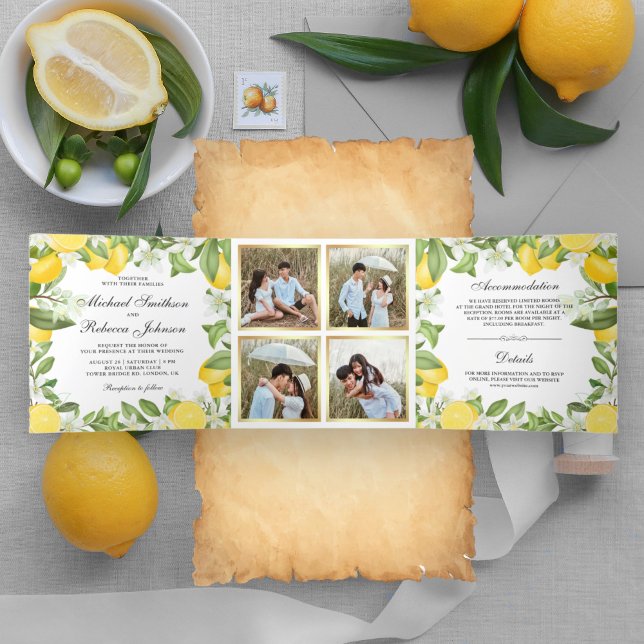 Invitation Trois Volets Collage de mariage avec verger de citrons (Créateur téléchargé)