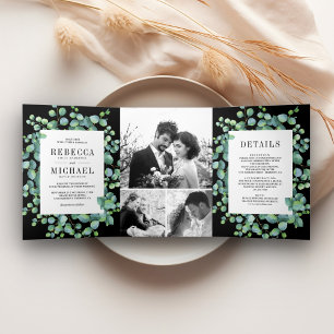 Invitation Trois Volets Collage de photos de feuilles d'eucalyptus Mariage