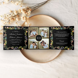 Invitation Trois Volets Collage photo de fleurs sauvages rustiques Mariage