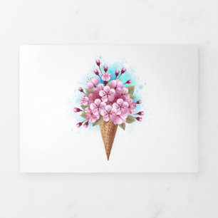 Invitation Trois Volets Cône rose Sakura crème glacée gaufre
