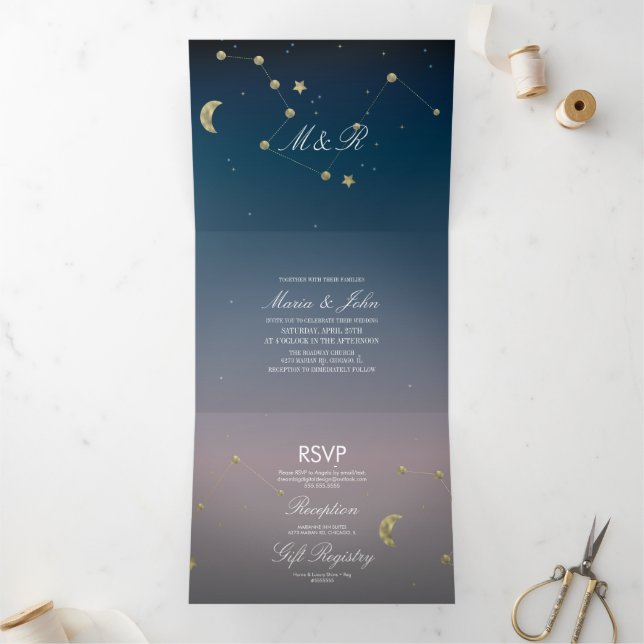 Invitation Trois Volets Constellation Gold Faux Foil Ombre Sky Mariage (Intérieur)