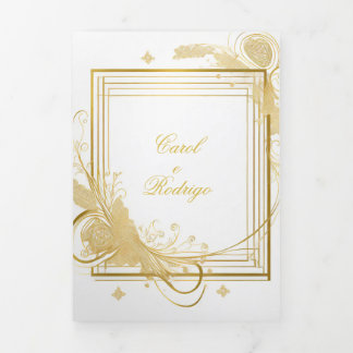 Invitation Trois Volets Convite de casamento dourado