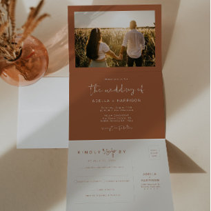 Invitation Trois Volets CORIANDER Boho Terracotta Burnt Orange Mariage