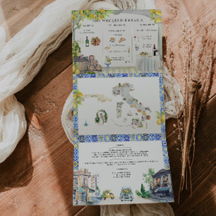 Invitation Trois Volets Côte d'Amalfi   Carte Itinéraire Méditerranéenne