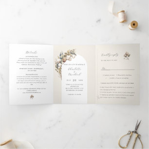 Invitation Trois Volets coton boho et eucalyptus