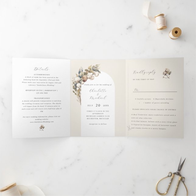 Invitation Trois Volets coton boho et eucalyptus (Intérieur)