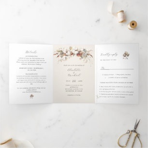 Invitation Trois Volets coton boho et eucalyptus