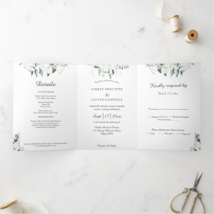 Invitation Trois Volets Coton d'Eucalyptus   Blanc moderne