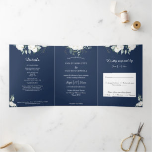 Invitation Trois Volets Coton d'Eucalyptus   Marine Moderne