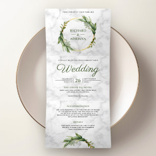 Invitation Trois Volets Couronne de feuilles vertes botaniques Mariage en 