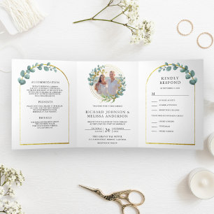 Invitation Trois Volets Couronne de mariage en photo eucalyptus rustique à