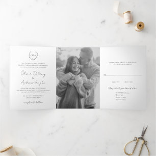 Invitation Trois Volets Couronne de monogramme classique élégante pour mar