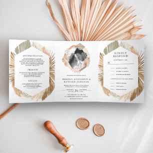 Invitation Trois Volets Couronne de pampas bohème séchée pour mariage 3 en