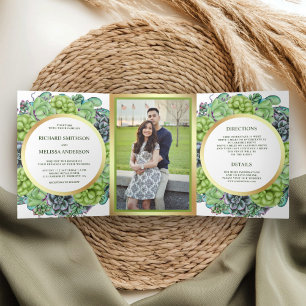 Invitation Trois Volets Couronne de succulente verte botanique Photo maria