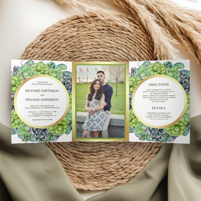 Invitation Trois Volets Couronne de succulente verte botanique Photo maria (Créateur téléchargé)