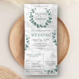 Invitation Trois Volets Couronne Simple en Eucalyptus Mariage Tout en Un e