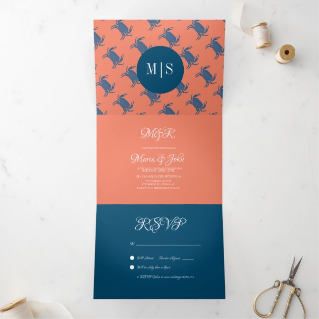 Invitation Trois Volets Crab Broil faire bouillir Plage de fruits de mer M (Intérieur)