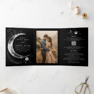 Invitation Trois Volets Crescent Moon Sun Halo Celestial Mariage Photo