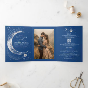 Invitation Trois Volets Crescent Moon Sun Halo Celestial Mariage Photo