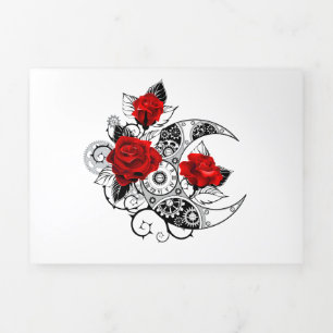 Invitation Trois Volets Croissant mécanique avec roses rouges