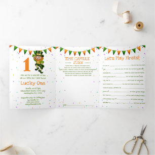 Invitation Trois Volets Cute leprechaun dansant avec des enfants shamrocks